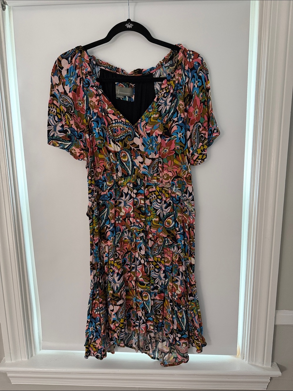 Anthropologie Floral Paisley V-Neck Short Sleeve Dress - Multi